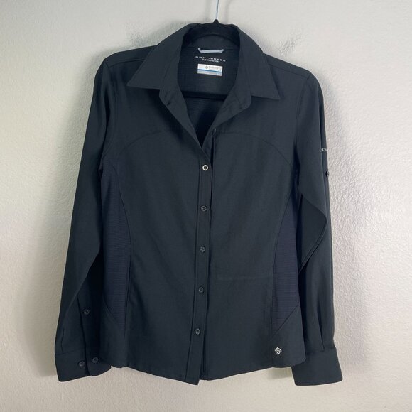 Columbia Womens Small Omni Shade Black Button Up Shirt Sun Protection Outdoors - Picture 1 of 13